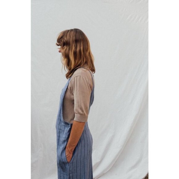 💕FRESH LAUNDRY💕 100% Linen Cropped Wide Leg Jumpsuit Blue Large *Flawed* NWOT - Picture 14 of 16